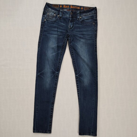 Rock Revival Denim - Rock Revival Anabela Skinny Jeans Womens Size 26 Low Rise Stretch Blue Denim